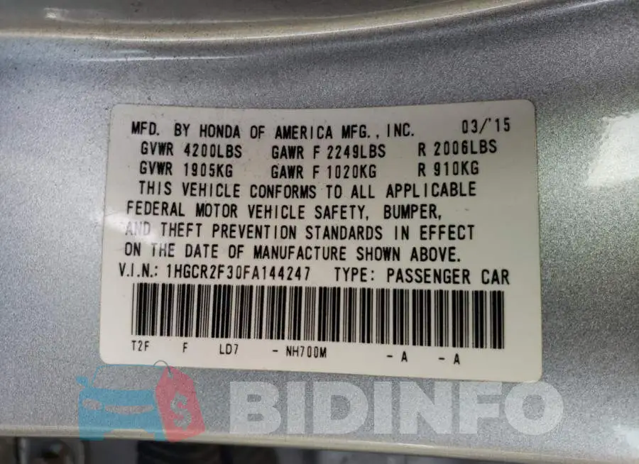 1HGCR2F30FA144247 Photo# 12