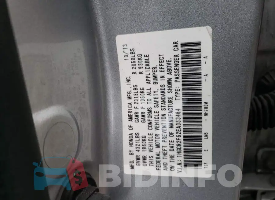 1HGCR2F52EA053464 Photo# 12