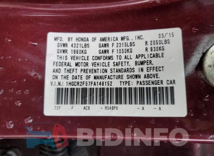 1HGCR2F57FA148152 Photo# 12
