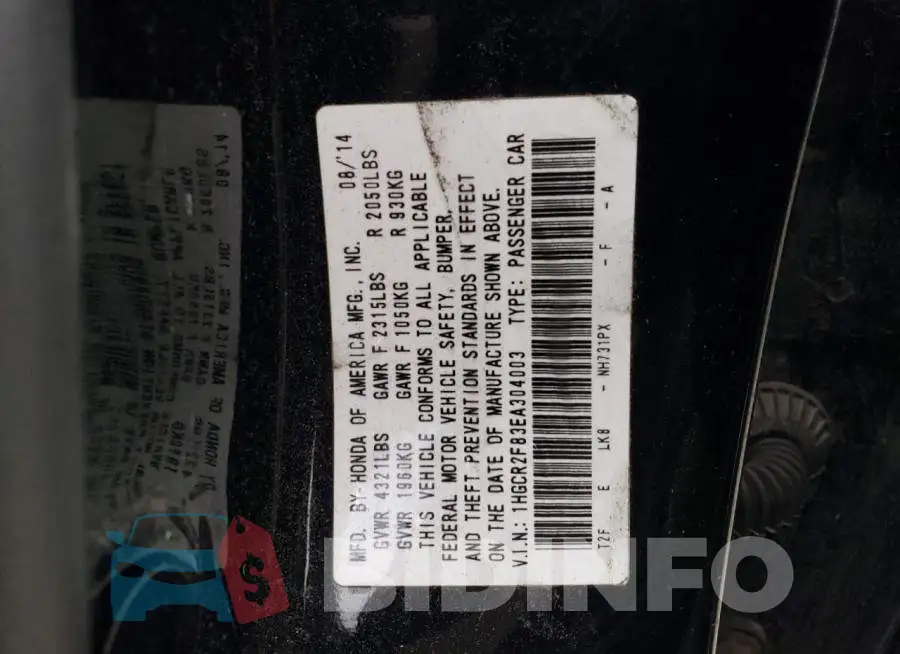 1HGCR2F83EA304003 Photo# 12