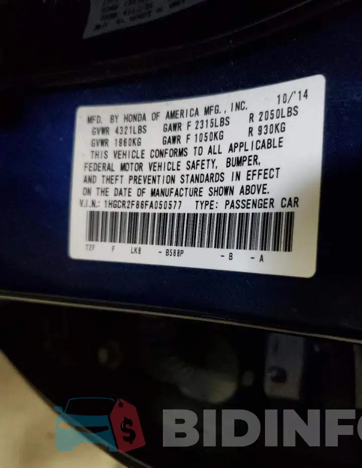 1HGCR2F86FA050577 Photo# 12