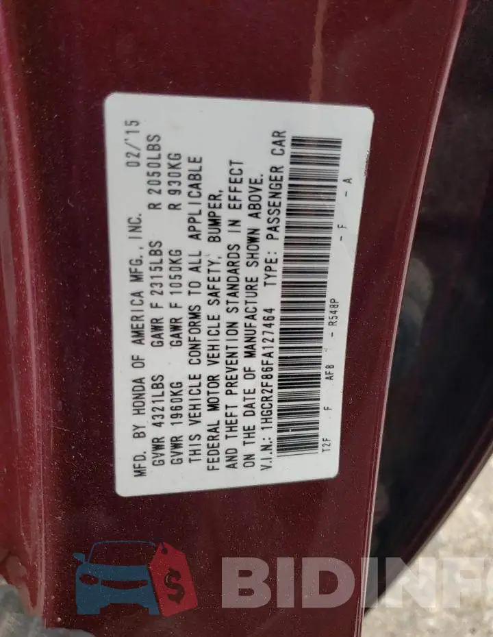 1HGCR2F86FA127464 Photo# 13