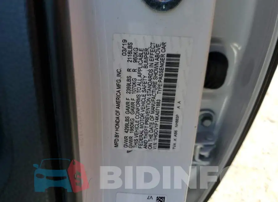 1HGCV1F14KA071883 Photo# 12