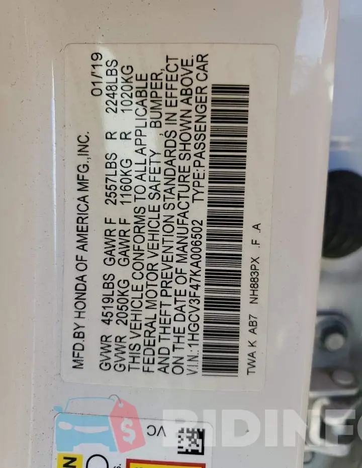 1HGCV3F47KA006502 Photo# 12