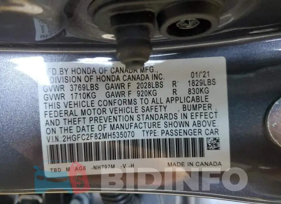 2HGFC2F82MH535070 Photo# 12