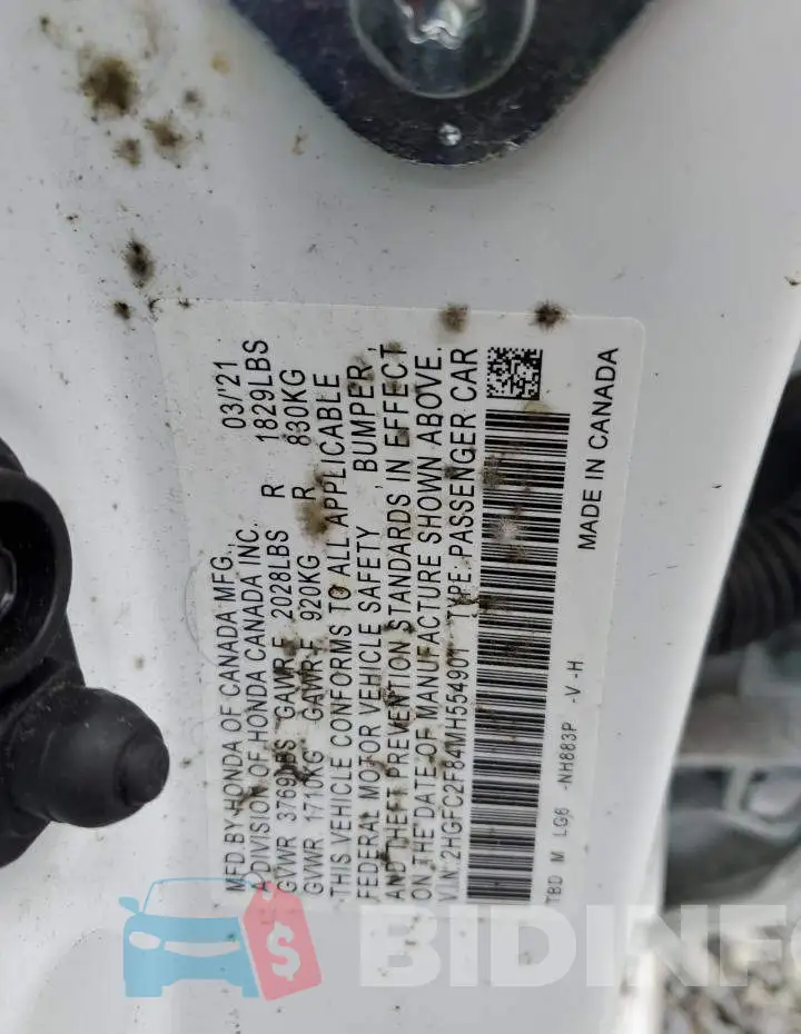 2HGFC2F84MH554901 Photo# 12