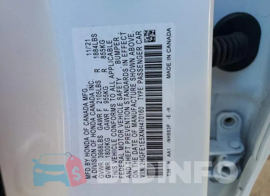 2HGFE1E5XNH470160 Photo# 13