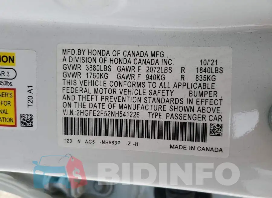 2HGFE2F52NH541226 Photo# 12