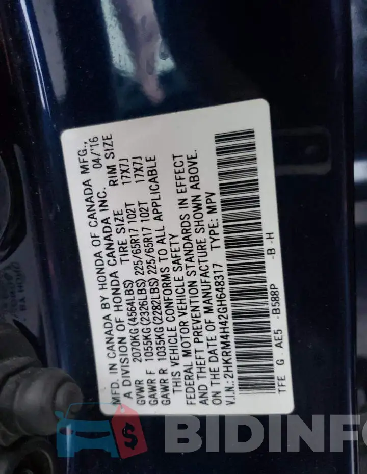2HKRM4H42GH648317 Photo# 13