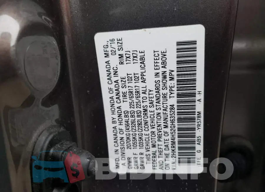 2HKRM4H52GH635284 Photo# 12