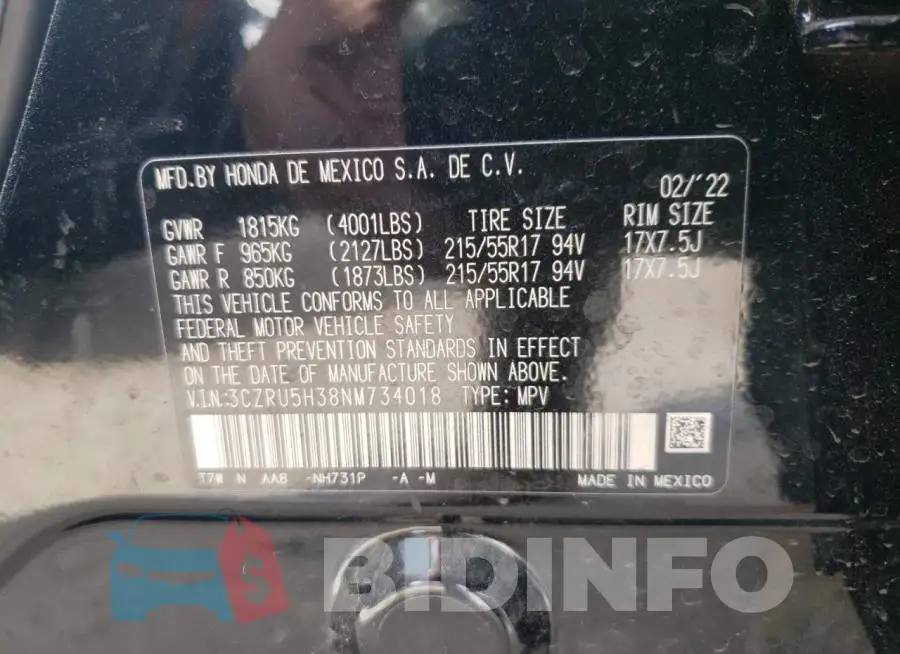 3CZRU5H38NM734018 Photo# 12