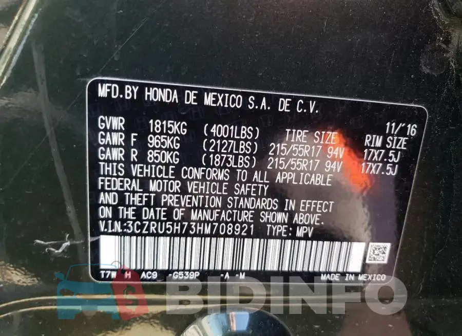 3CZRU5H73HM708921 Photo# 12