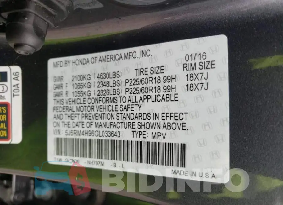 5J6RM4H96GL033643 Photo# 13