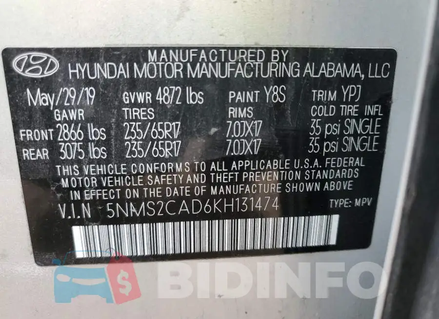 5NMS2CAD6KH131474 Photo# 13
