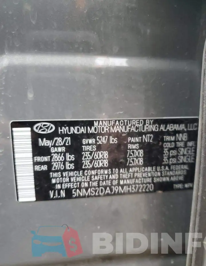 5NMS2DAJ9MH372220 Photo# 13