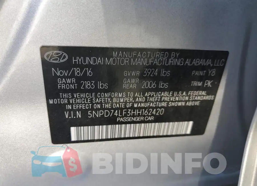 5NPD74LF3HH162420 Photo# 10
