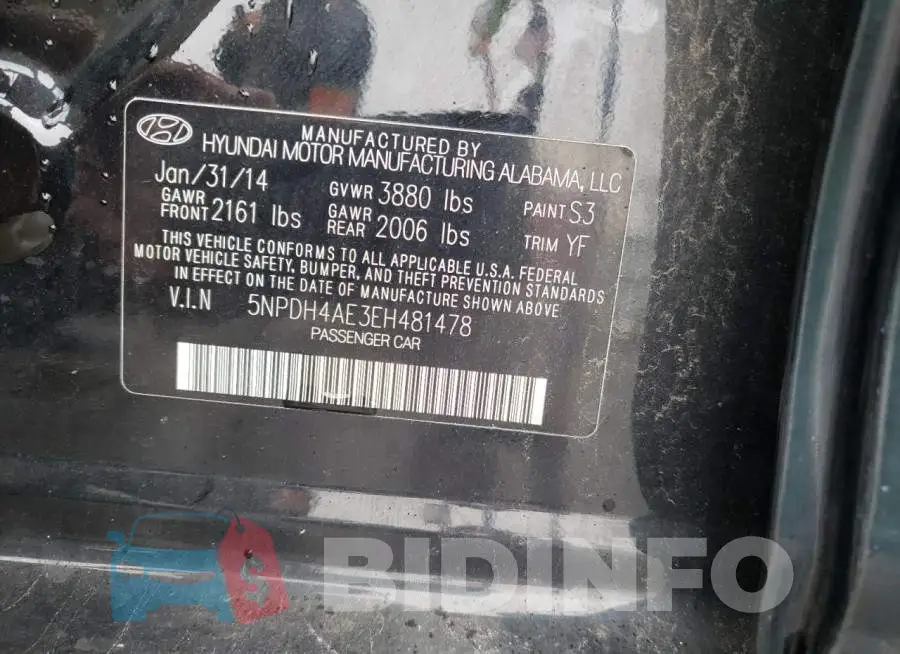 5NPDH4AE3EH481478 Photo# 12