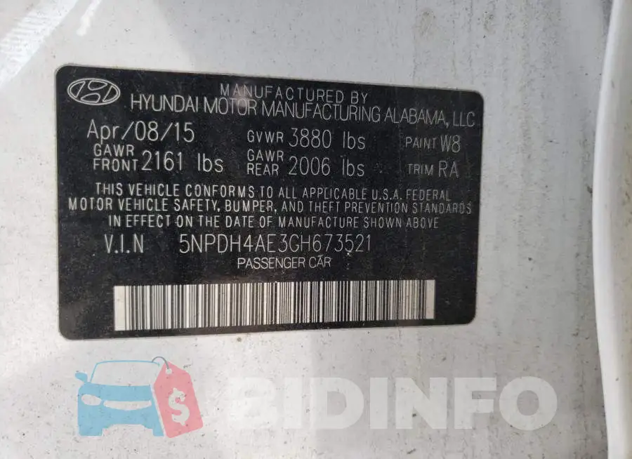 5NPDH4AE3GH673521 Photo# 12