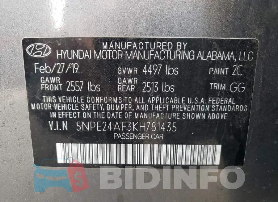 5NPE24AF3KH781435 Photo# 12