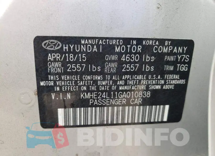 KMHE24L11GA010838 Photo# 12