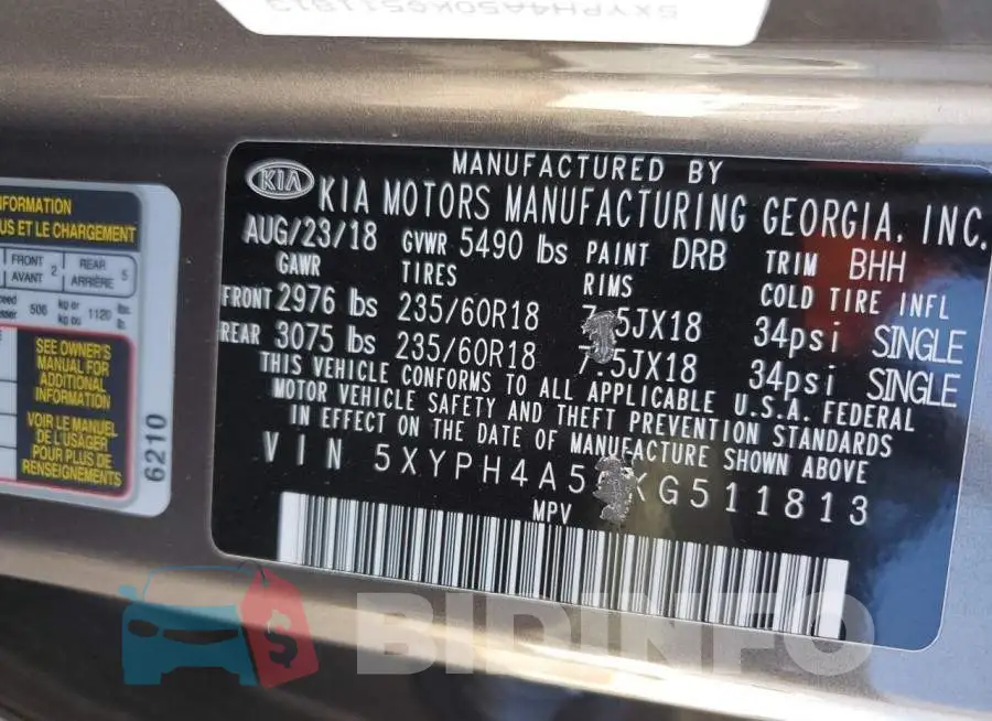 5XYPH4A50KG511813 Photo# 14