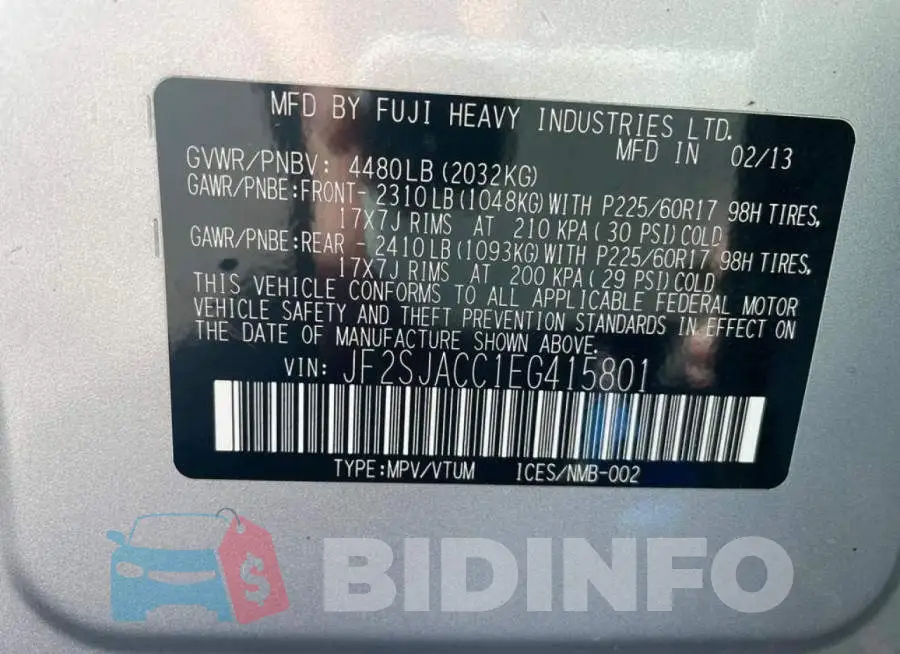 JF2SJACC1EG415801 Photo# 10