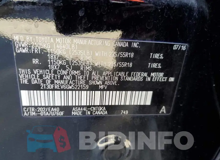 2T3DFREV6GW522159 Photo# 14