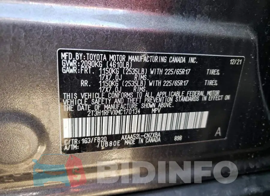 2T3H1RFVXMC170134 Photo# 13