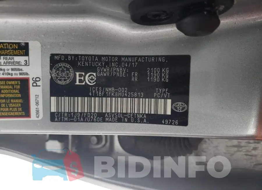 4T1BF1FK8HU425813 Photo# 12