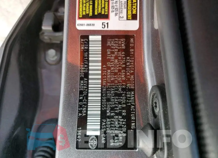 4T1C11AK2NU499055 Photo# 13