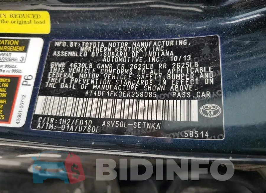 4T4BF1FK3ER358085 Photo# 12