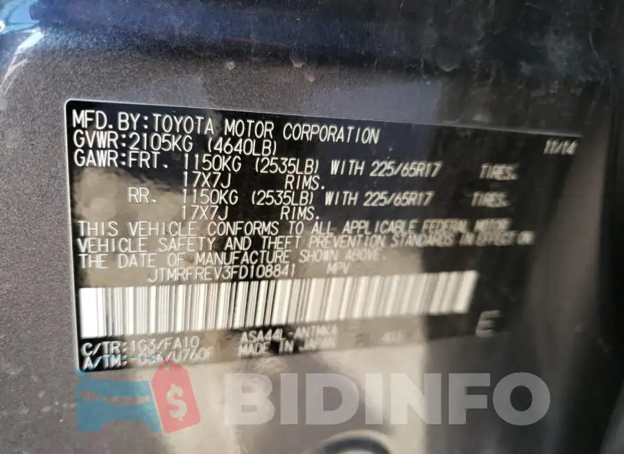 JTMRFREV3FD108841 Photo# 12