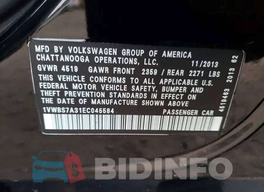 1VWBS7A31EC045584 Photo# 12