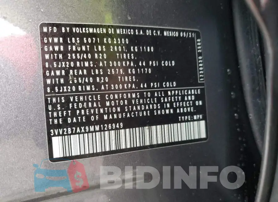 3VV2B7AX9MM126949 Photo# 13