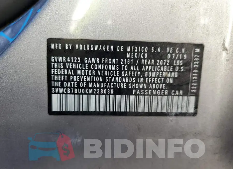 3VWCB7BU0KM238038 Photo# 12
