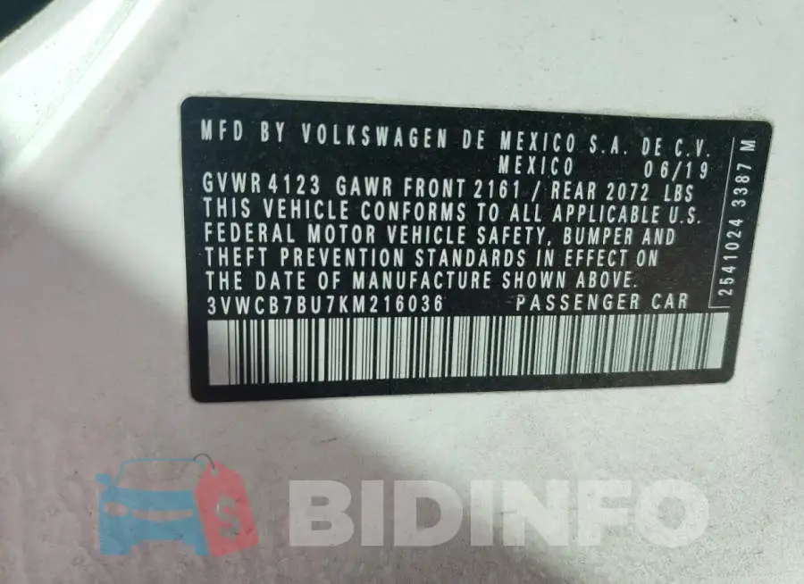 3VWCB7BU7KM216036 Photo# 10