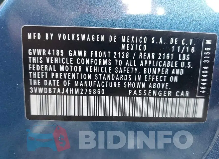 3VWDB7AJ4HM279860 Photo# 12