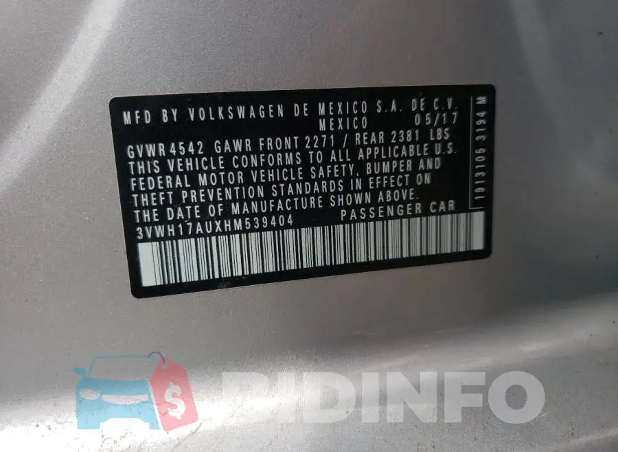 3VWH17AUXHM539404 Photo# 10
