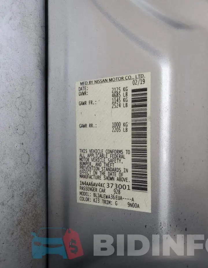 1N4AA6AV4KC373001 Photo# 10