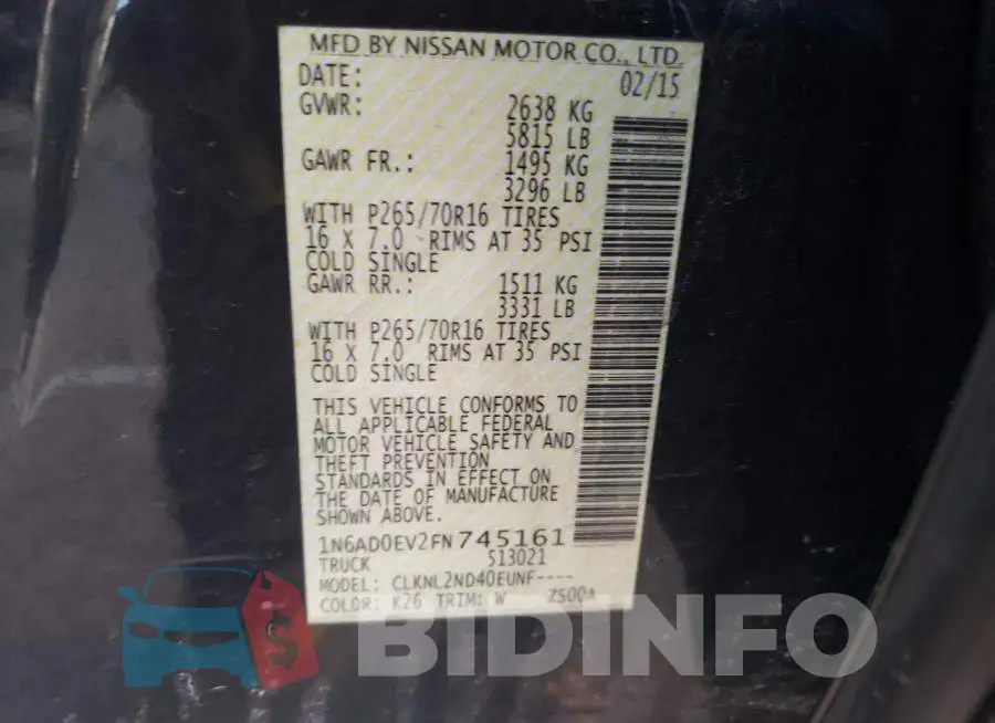 1N6AD0EV2FN745161 Photo# 13