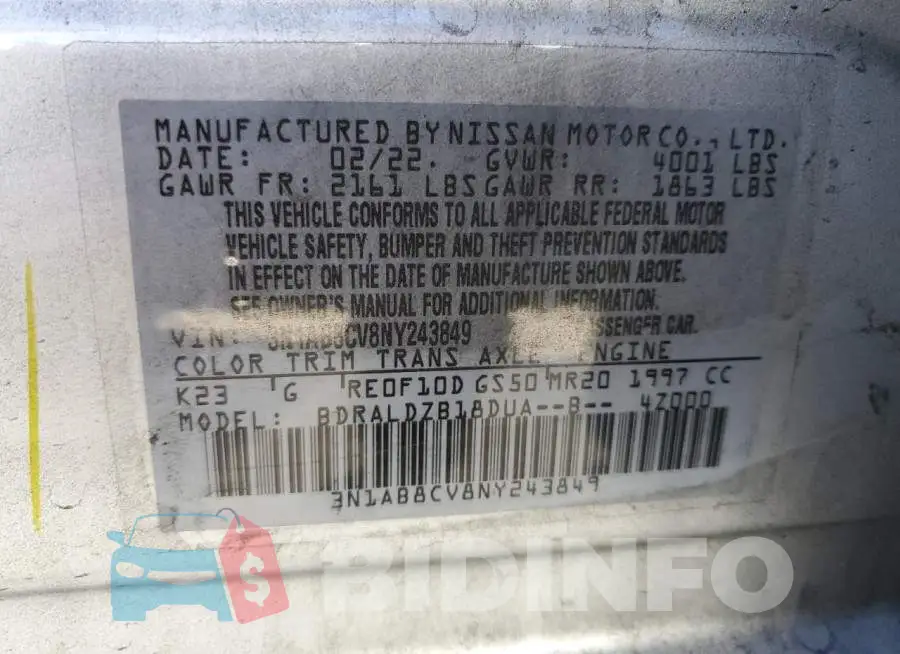3N1AB8CV8NY243849 Photo# 12