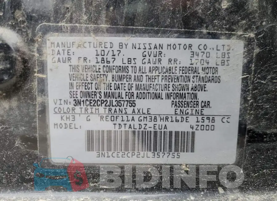 3N1CE2CP2JL357755 Photo# 12