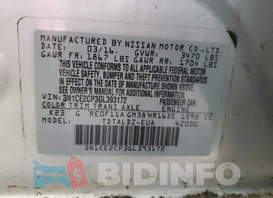 3N1CE2CP3GL393172 Photo# 13