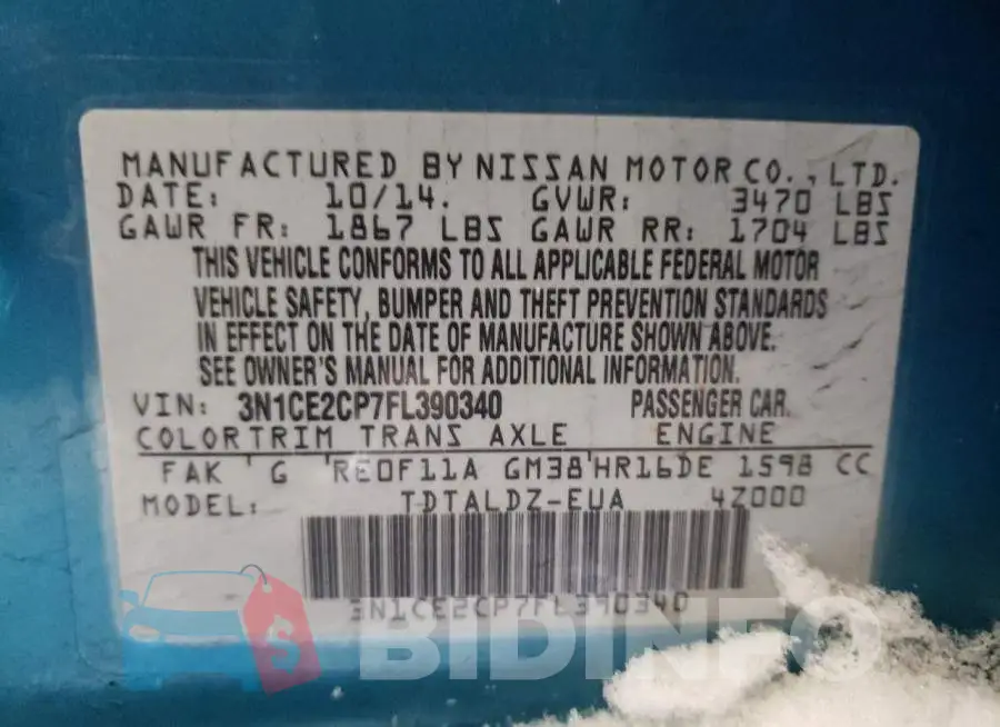 3N1CE2CP7FL390340 Photo# 12
