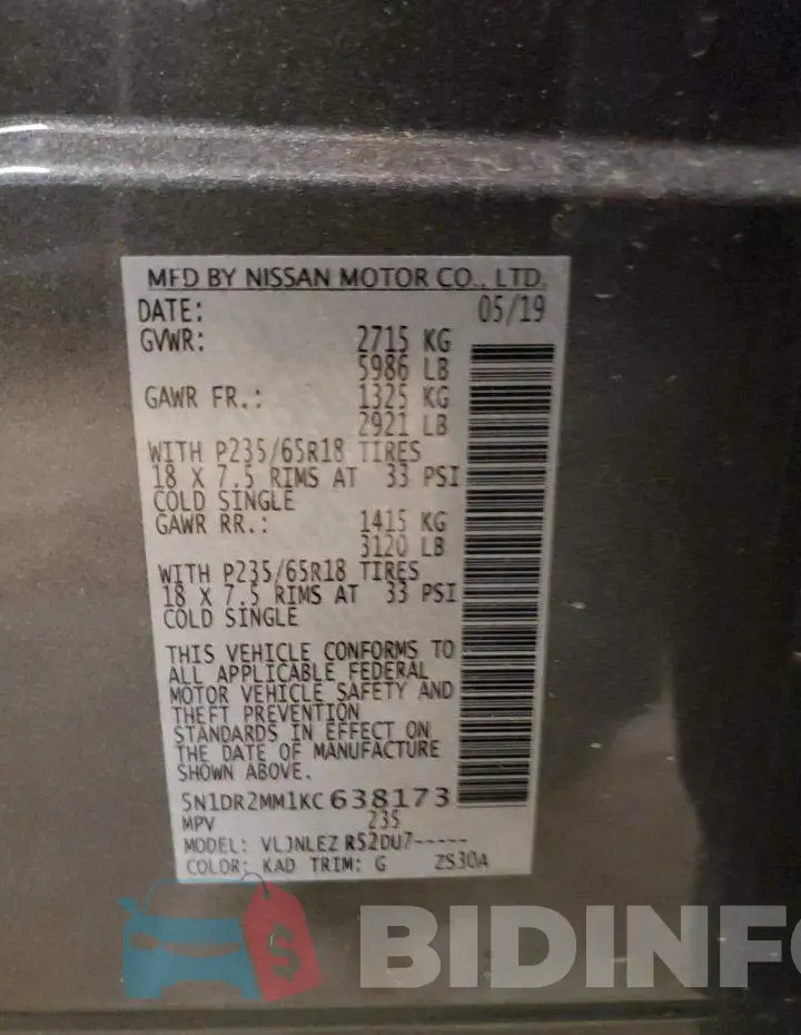 5N1DR2MM1KC638173 Photo# 12
