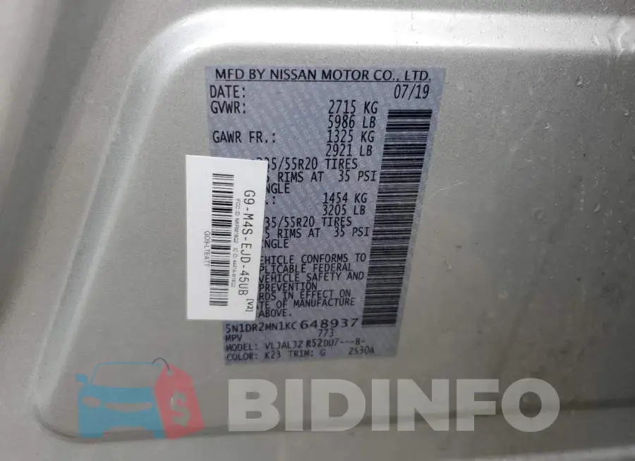 5N1DR2MN1KC648937 Photo# 13
