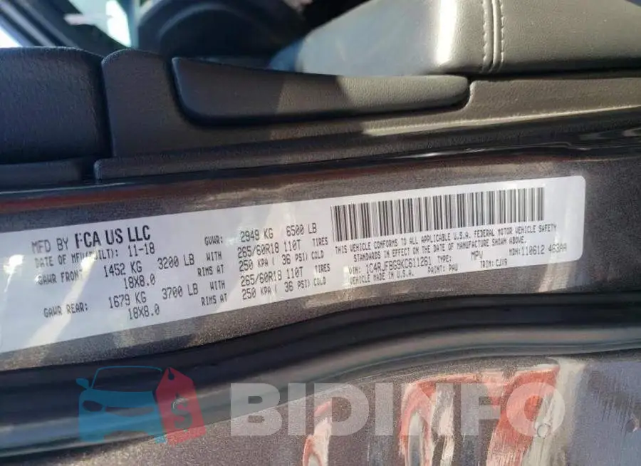 1C4RJFBG9KC611261 Photo# 14