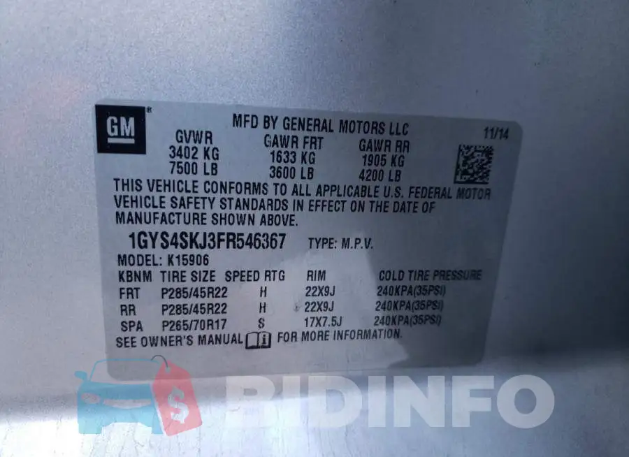 1GYS4SKJ3FR546367 Photo# 13
