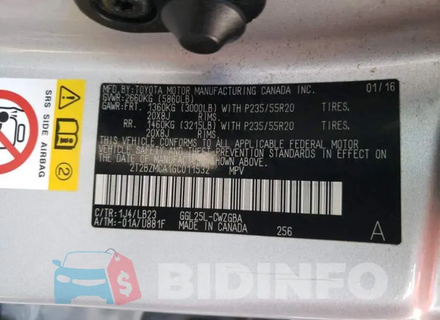 2T2BZMCA1GC011532 Photo# 13