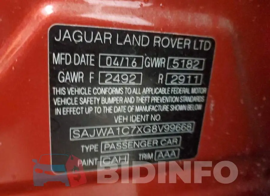 SAJWA1C7XG8V99668 Photo# 12
